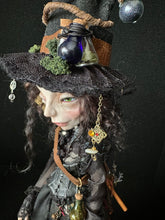 Load image into Gallery viewer, Close detail of the Traveling Apothecary’s hat, bottles, and charms