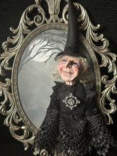 Load image into Gallery viewer, She Keeps the Moon, framed sculptural portrait in a black lace dress