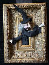 Load image into Gallery viewer, Full view of She Knows the Narrow Way, a framed sculptural witch