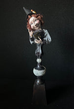 Load image into Gallery viewer, Edna, spindle witch, full front view with her spellbook and base