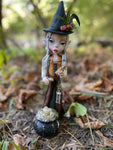 Faery Witch Morraen and Her Bubbling Cauldron Fantasy Sculpture